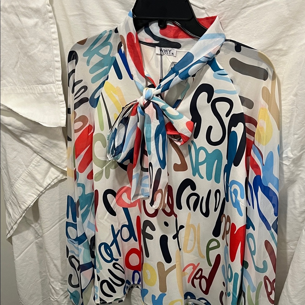 WHY Dress Colorful Graphic Print Women's Blouse NWT Size XL
